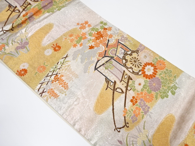 御所車に草花模様織り出し袋帯